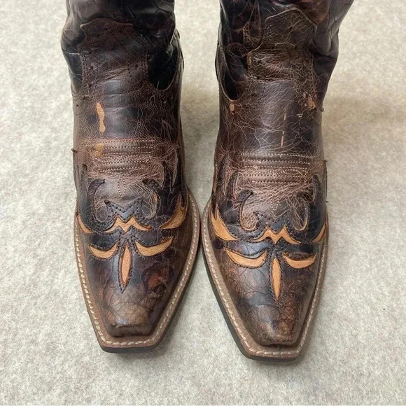 Ariat Dahlia Distressed Snip Toe Brown Leather Cowgirl Western Boots Size 7.5B - Picture 16 of 17